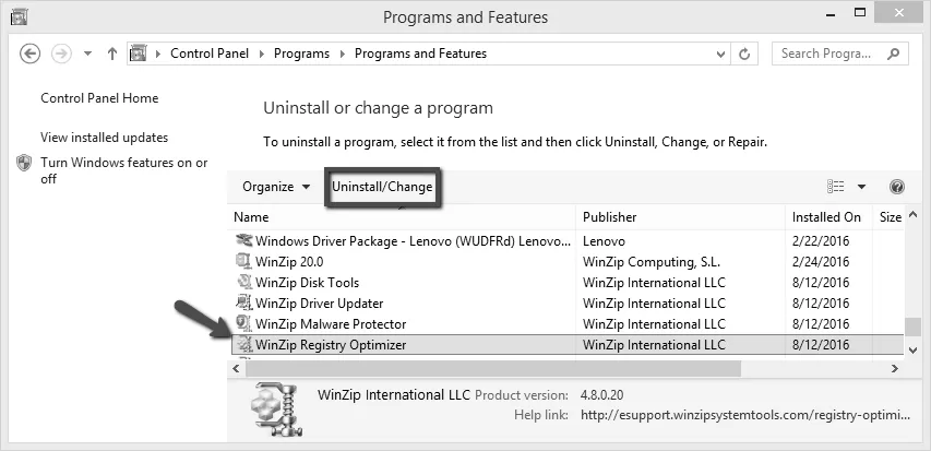 How to delete winzip registry optimizer? image 0